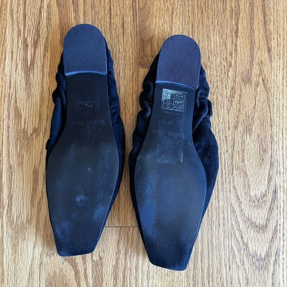 $350 Reike Nen Women's Black Suede Ruched Slip-On Flat Shoes Size 39‎ EU/8.5